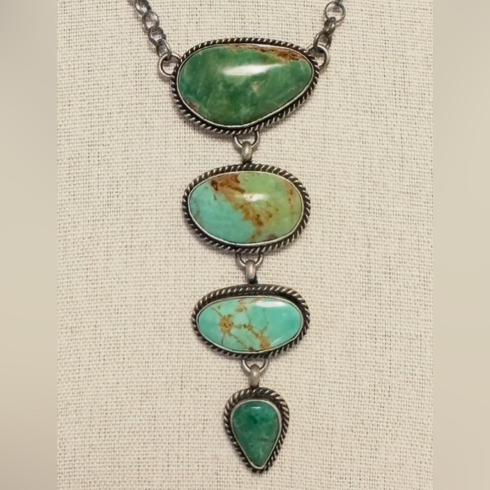 TURQUOISE LARIAT NECKLACE STERLING SILVER, Native American, Southwestern, Boho